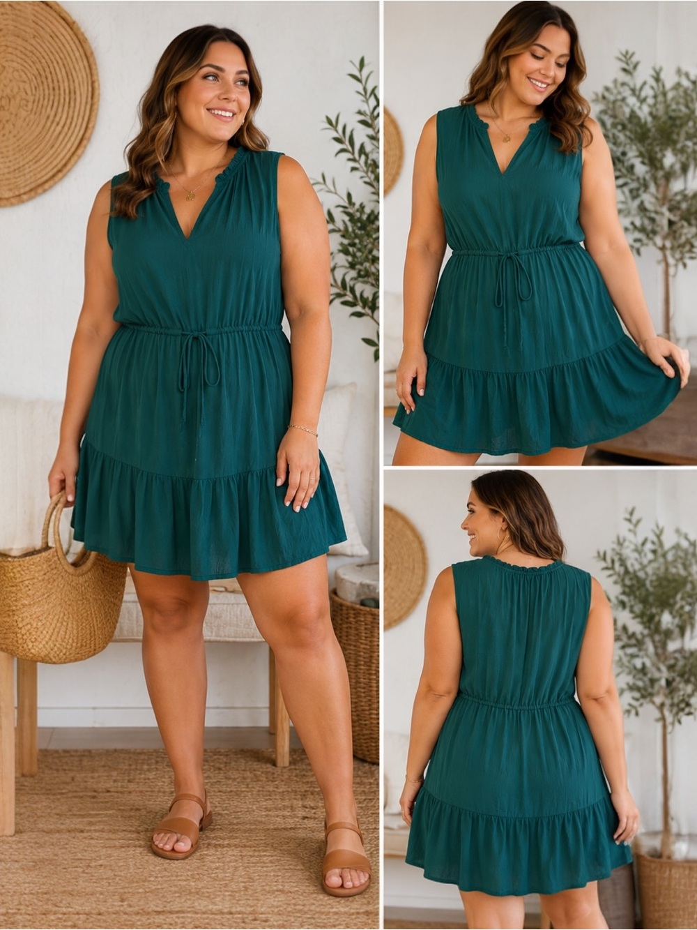GAP XXL Emerald Green Sleeveless Drawstring Waist Tiered Dress Rayon